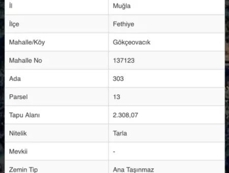 Zu Verkaufen Von Cesur Immobilien Gökçeovacık Ta 2308M2 Natur Meer Land