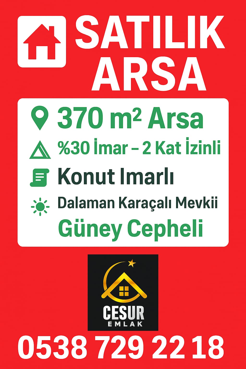 Dalaman Karaçalıda Güneş Alan 370m² Yatırım Fırsatı